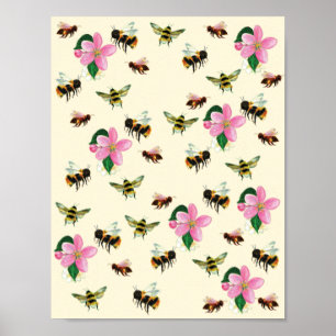 Bin och humlor och blommar av frukt poster