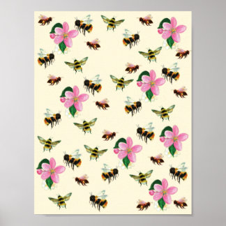 Bin och humlor och blommar av frukt poster