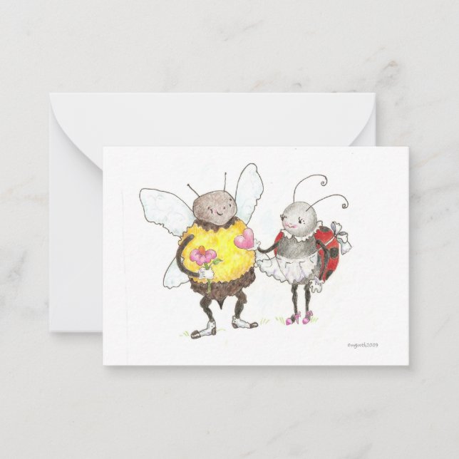 Bin och ladybug, mycket liten valentin anteckningskort (Framsida)