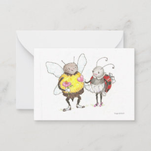 Bin och ladybug, mycket liten valentin anteckningskort