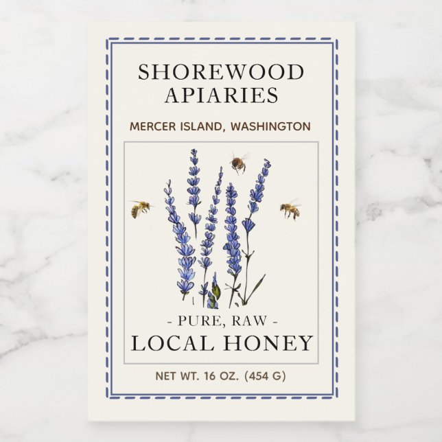 Bin och lavender 2"x3"-honungsetikett mat etikett (Singel etikett)