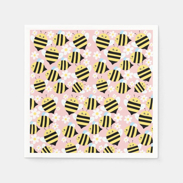 Bin och vita blommor pappersservett (Framsidan)