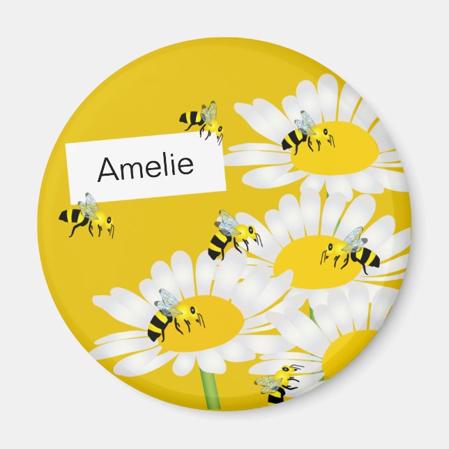 Bin på blommans runda magnet - Gultens bakgrund (Framsidan)