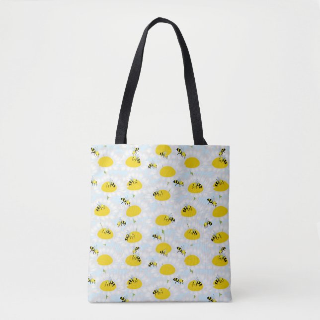 Bin på Blommor tote Bag - blå bakgrund Tygkasse (Framsida)