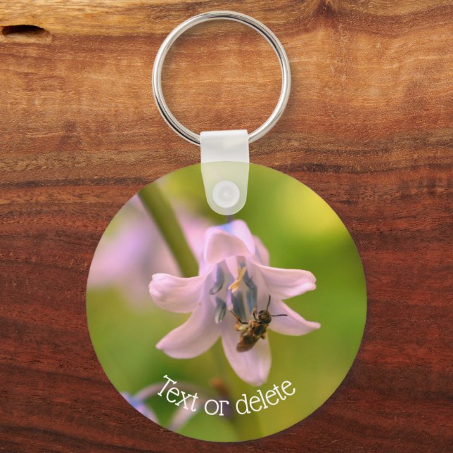 Bin på Bluebell Flower Personlig Nyckelring (Framsida)