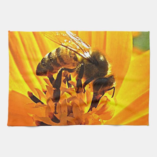 Bin på en blomma kökshandduk (Horisontell)