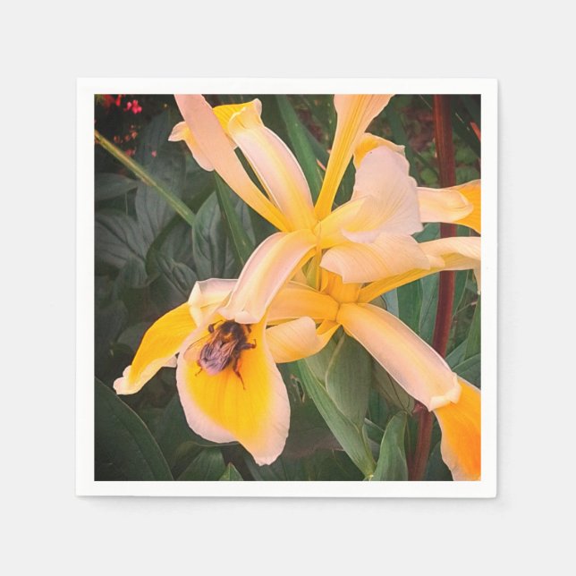 Bin på en gult blomma pappersservett (Framsidan)