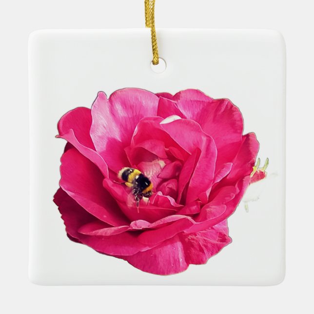 Bin på en rosa blomma julgransprydnad keramik (Framsida)