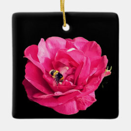 Bin på en rosa blomma julgransprydnad keramik