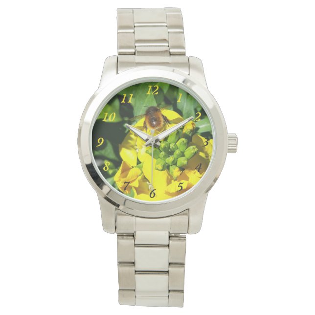 Bin på Gula blommor Armbandsur (Framsida)