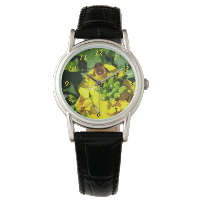 Bin på Gula blommor Armbandsur (Framsida)