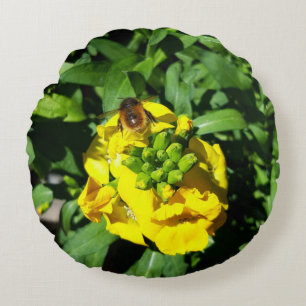 Bin på Gula blommor Rund Kudde