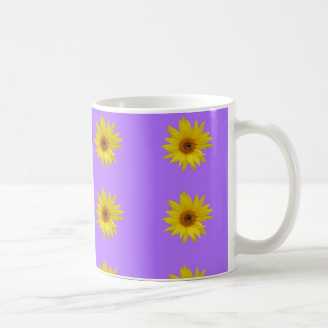 Bin på gult solrosa på lila kaffemugg (Höger)
