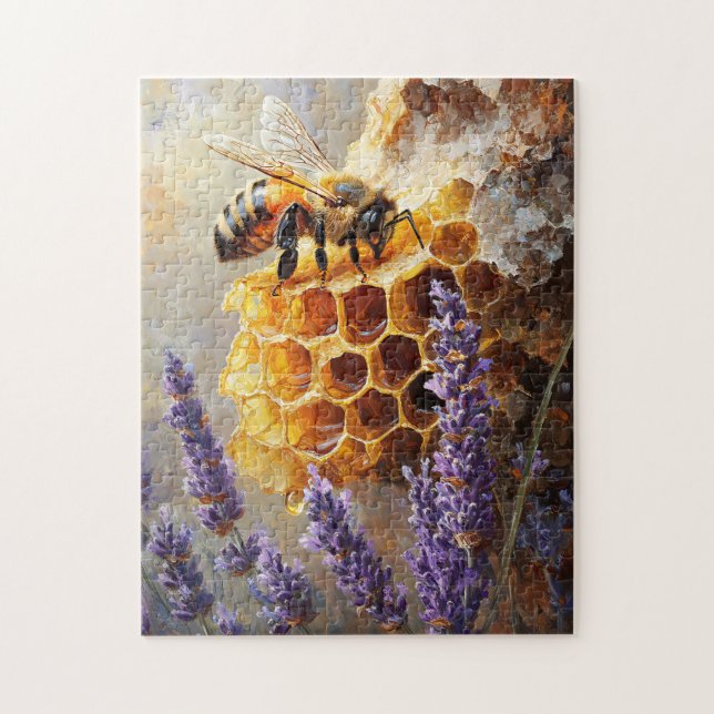 Bin på honungskomb med Lavender Flowers Pussel (Vertikal)