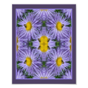 Bin på Lila Aster Flowers Nature Abstrakt Fototryck