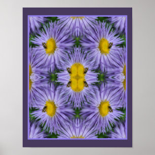 Bin på Lila Aster Flowers Nature Abstrakt Poster