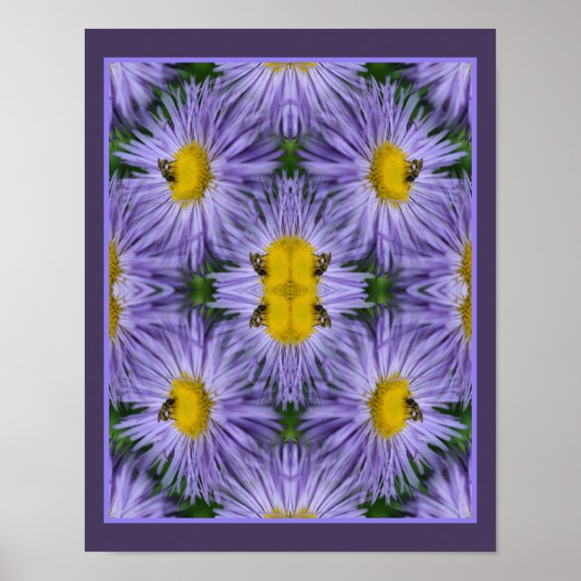 Bin på Lila Aster Flowers Nature Abstrakt Poster (Framsidan)