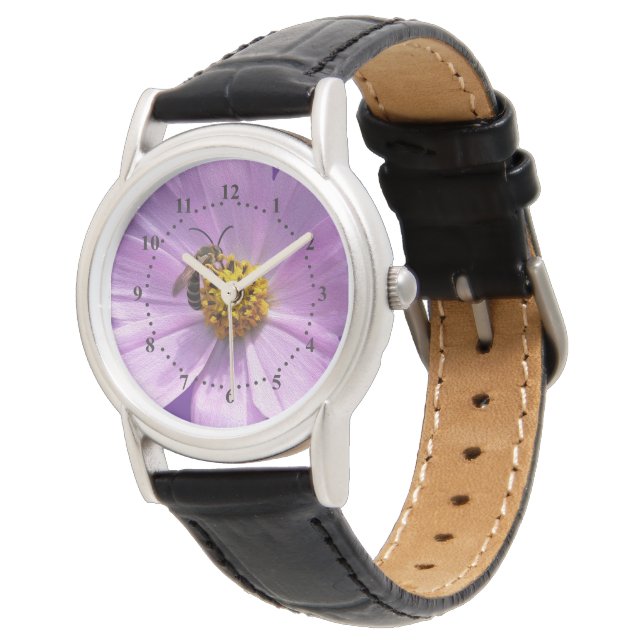 Bin på lila blomma armbandsur (Vinklad)