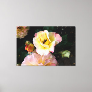 Bin på Rosa Gul ros Flowers Canvastryck