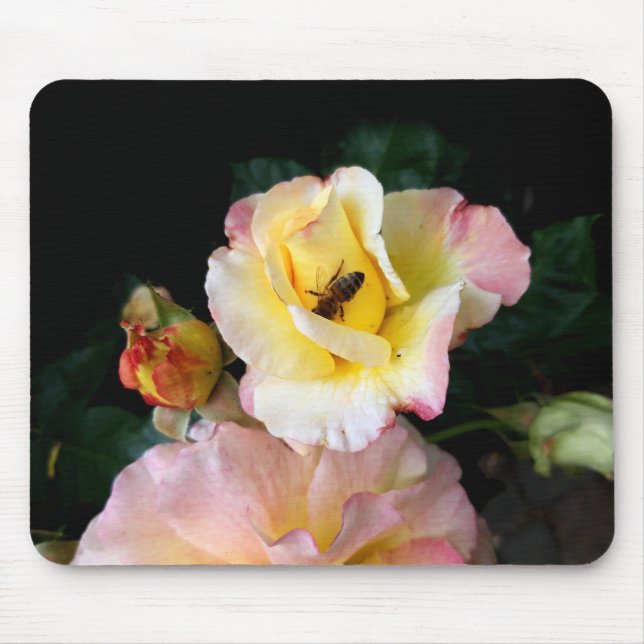 Bin på Rosa Gul ros Flowers Musmatta (Framsidan)