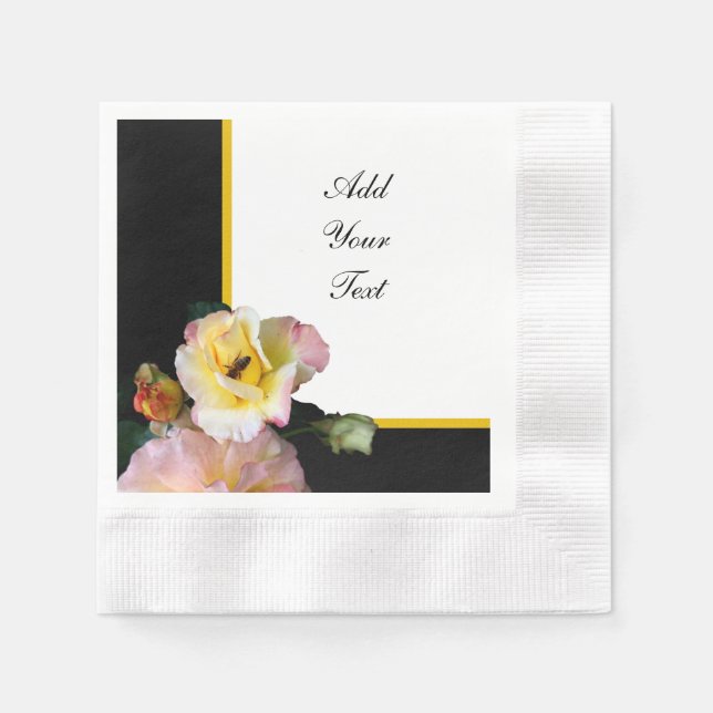 Bin på Rosa Gul ros Flowers Pappersservett (Framsidan)