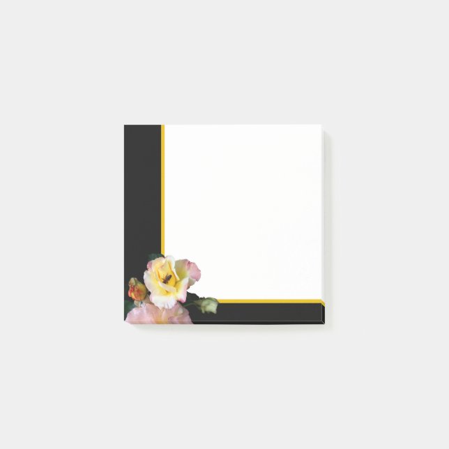 Bin på Rosa Gul ros Flowers Post it Notes Post-it Block (Framsida)