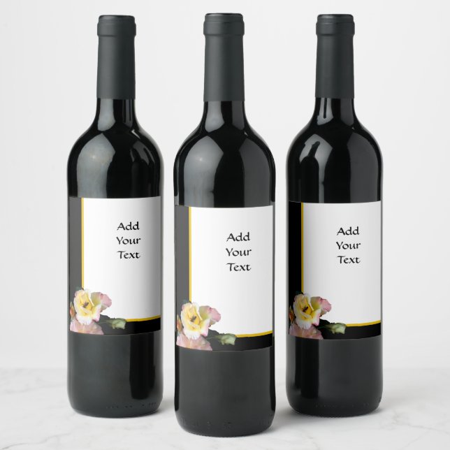 Bin på Rosa Gul ros Flowers Vinflaska Etikett (Flaskor)