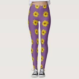 Bin på solrosa med lila bakgrund leggings