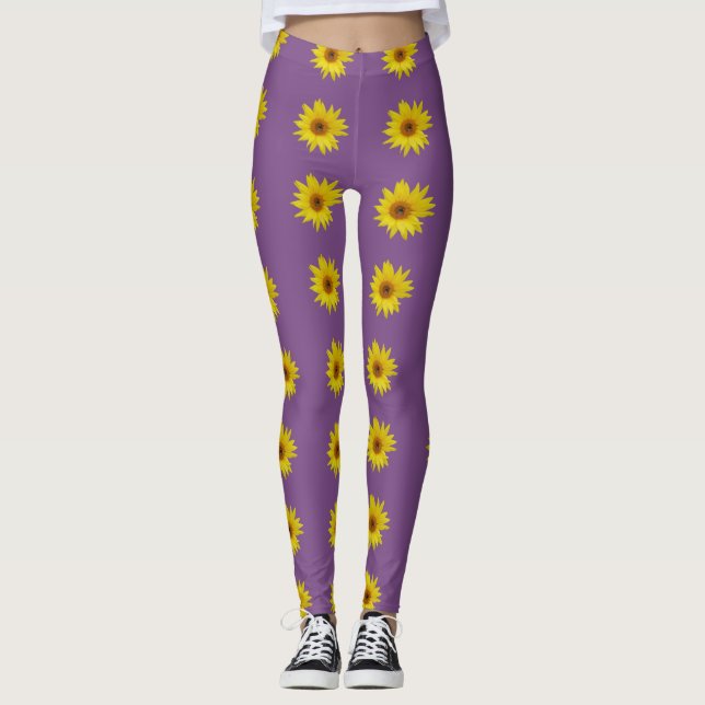 Bin på solrosa med lila bakgrund leggings (Framsida)