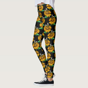 Bin på Solrosblomma Blommor Mönster Design Black Leggings