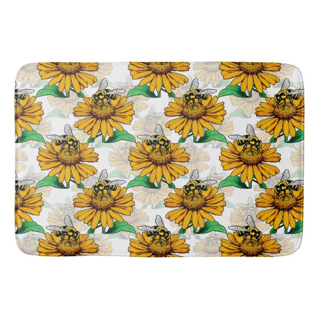 Bin på Solrosblommor i Mönster Design Badrumsmatta (Framsidan)