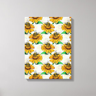 Bin på Solrosblommor i Mönster Design Canvastryck