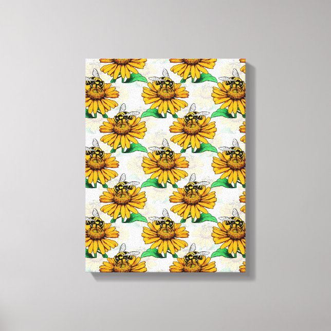 Bin på Solrosblommor i Mönster Design Canvastryck (Framsida)