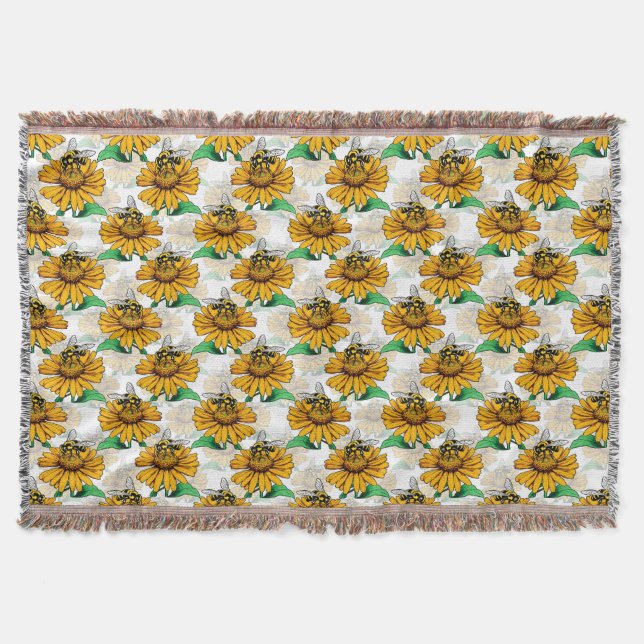 Bin på Solrosblommor i Mönster Design Filt (Framsidan)