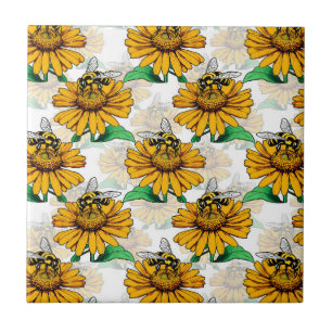 Bin på Solrosblommor i Mönster Design Kakelplatta