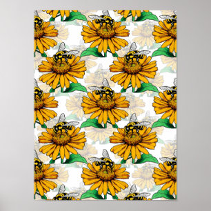 Bin på Solrosblommor i Mönster Design Poster