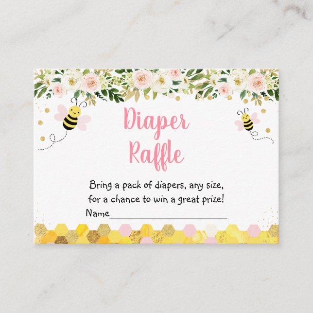 Bin Rosa Guld Blommigt Baby Shower Diaper Raffle Tilläggskort (Framsida)