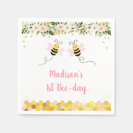 Bin Rosa Guld Blommigt Birthday Pappersservett