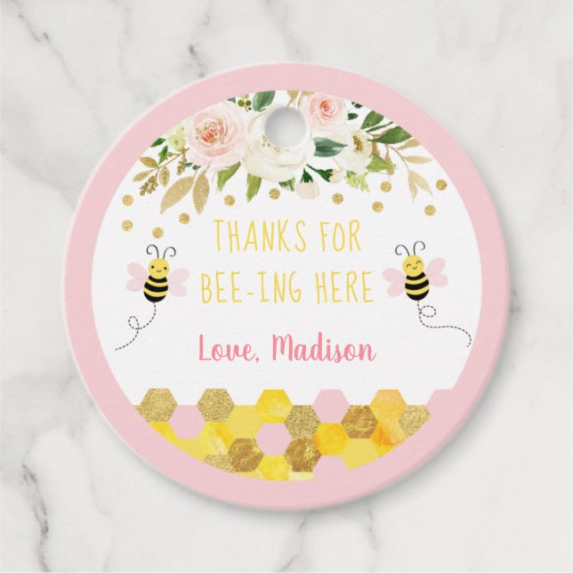 Bin Rosa Guld Blommigt Birthday Tack Gåvor Etiketter (Framsida)