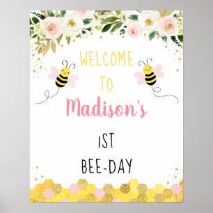 Bin Rosa Guld Blommigt Böndag Välkomsthälsning Poster