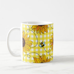 Bin, solblommor, schaktade, vintage mönster. kaffemugg