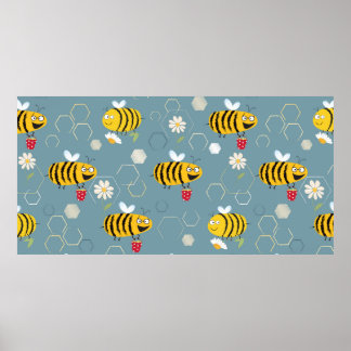 Bin som buzzar runt och pollinerar blommor poster