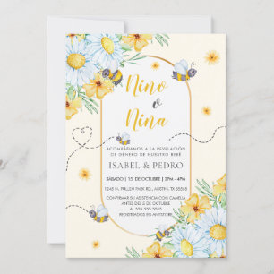Bin & White Flowers Spanska Genderna Reveal Inbjudningar