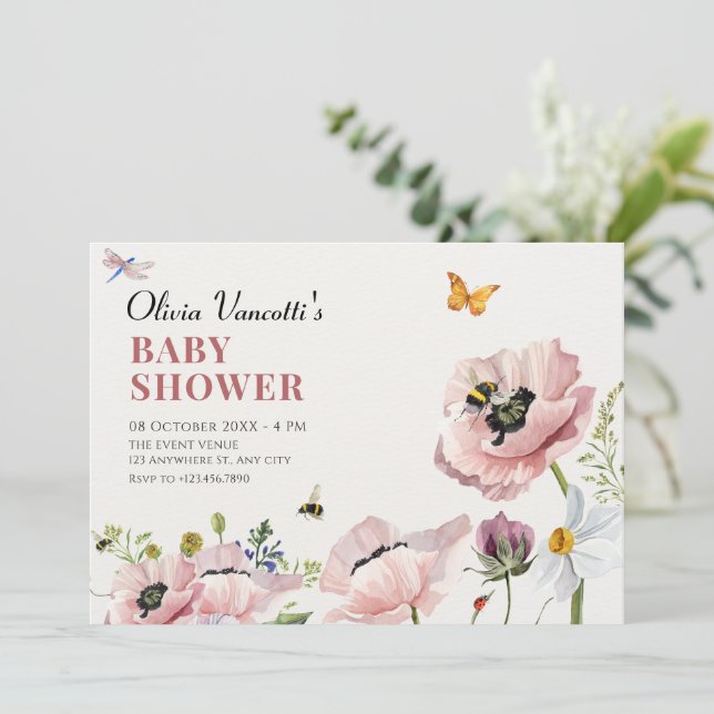 Bina för babydusch för estetisk blommigt inbjudningar (Stående Fram)