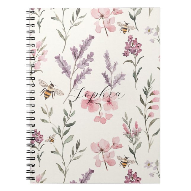 Bina Lavendel Rosa Blommor Anteckningsbok (Framsidan)