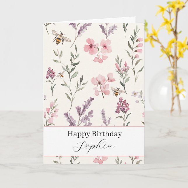 Bina Lavendel Rosa Blommor Födelsedag Kort (Gul blomma)