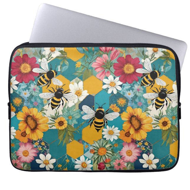 Bina och blommor Bin Blommönster Laptop Fodral (Framsidan)