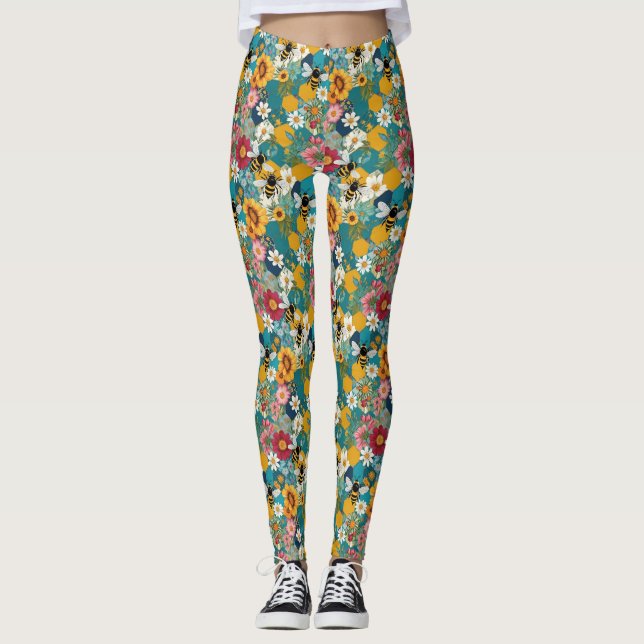 Bina och blommor Bin Blommönster Leggings (Framsida)