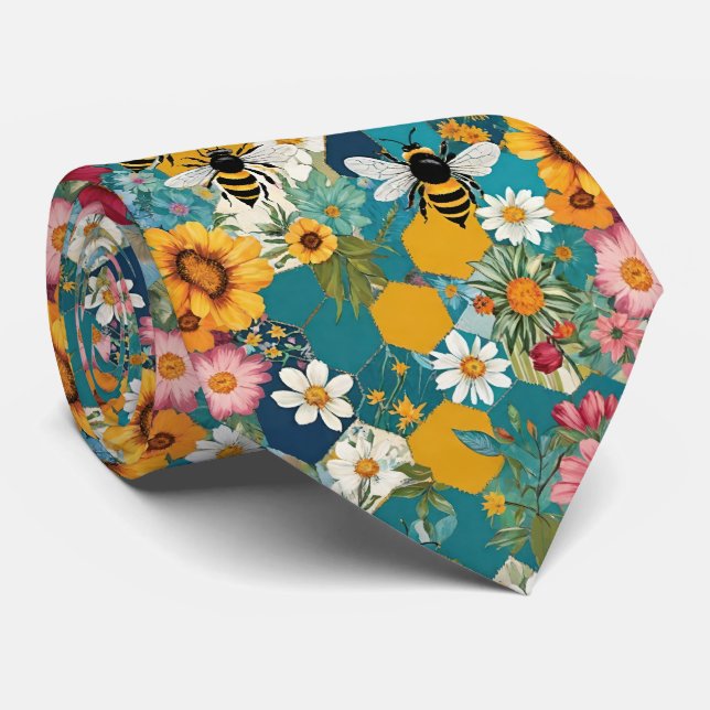 Bina och blommor Bin Blommönster Slips (Rullad)