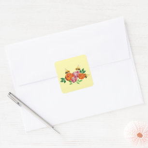 Bina och blommor  fyrkantigt klistermärke